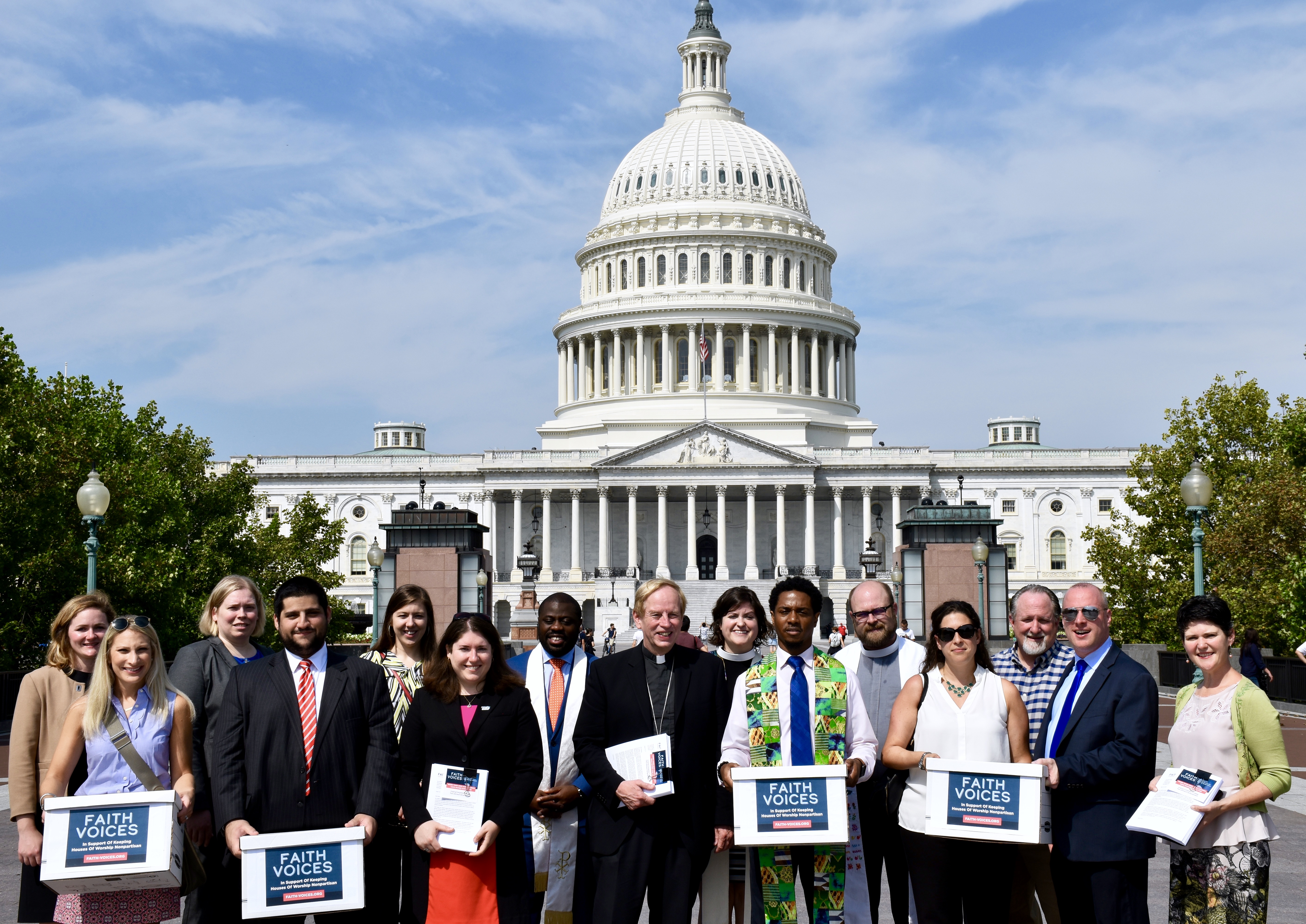 Faith leaders delivering a petition to Congress in support of the Johnson Amendment