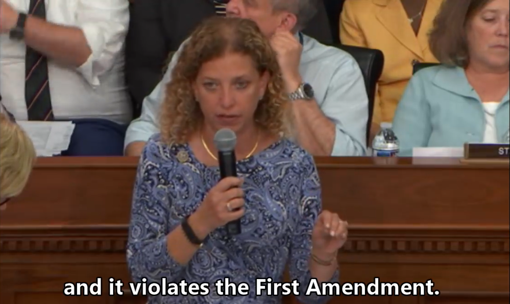 Debbie Wasserman Schultz speaking in support of the Johnson Amendment