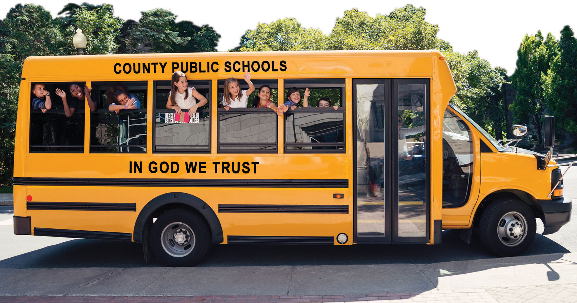 School bus with "in God we trust"