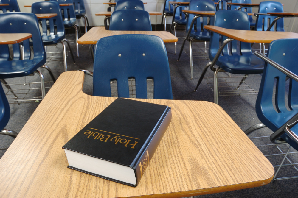 Holy Bible Lying on a School Desk