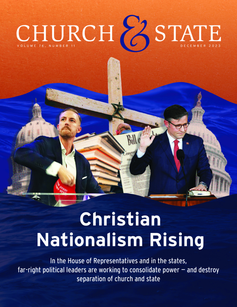 The cover of the December 2023 Church & State and magazine