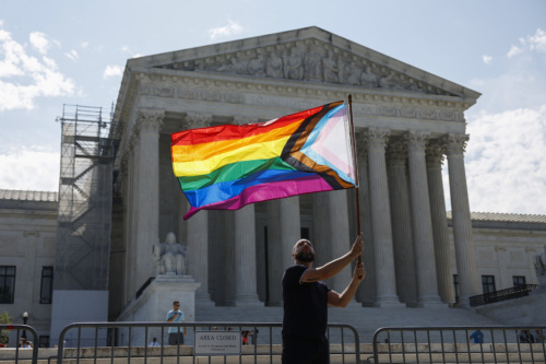 LGBTQ+ flag in front of Supreme Court
