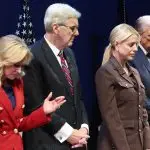 President Donald Trump prays during Religious Liberty Commission meeting before announcing "America Prays" initiative